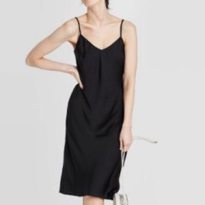Black satin slip dress